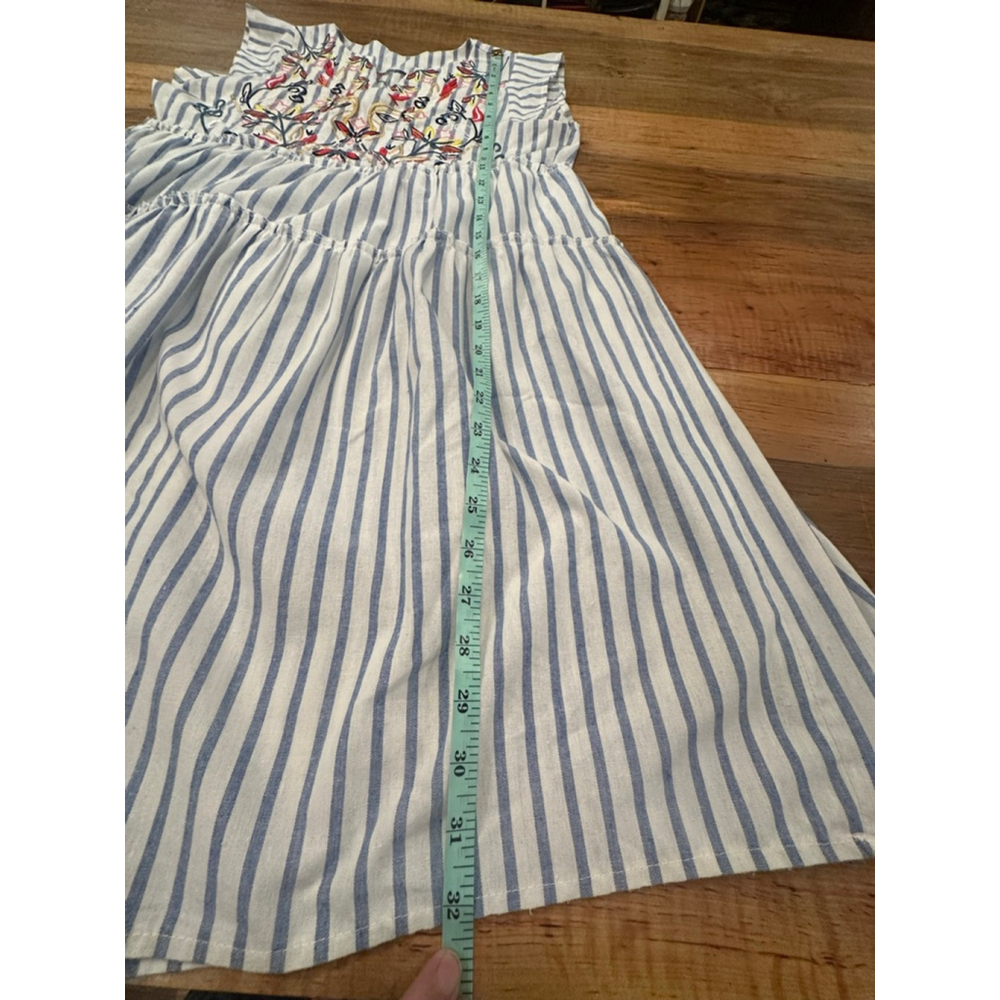 Handmade Coastal Dress Blue White Stripe Cotton Floral - Picture 10 of 12